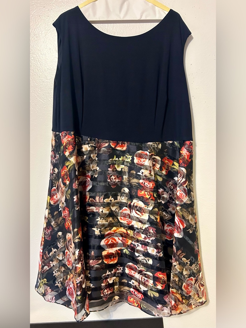 Black Bodice Floral A-Line Dress